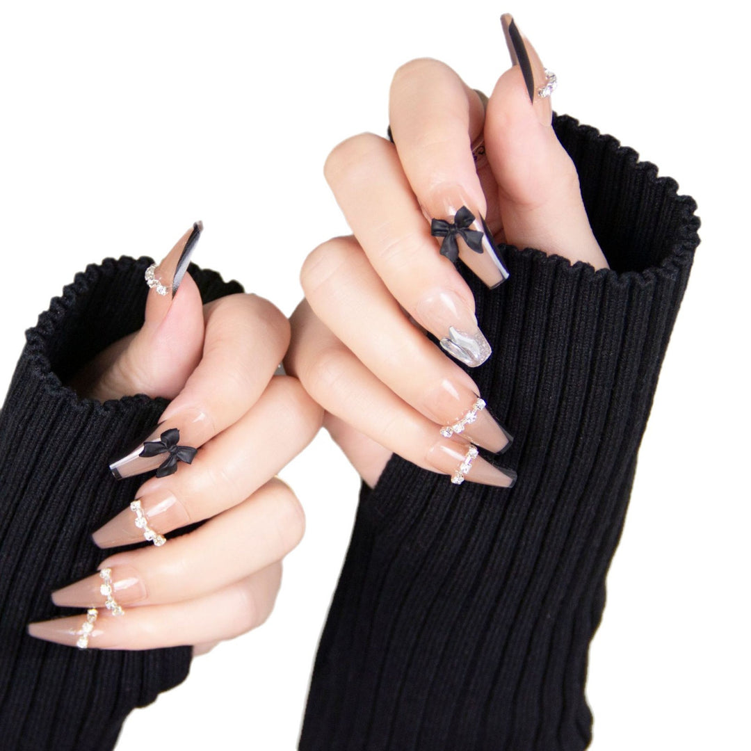 Artificial Nail Set with Glitter and Bow Motif Kalsten