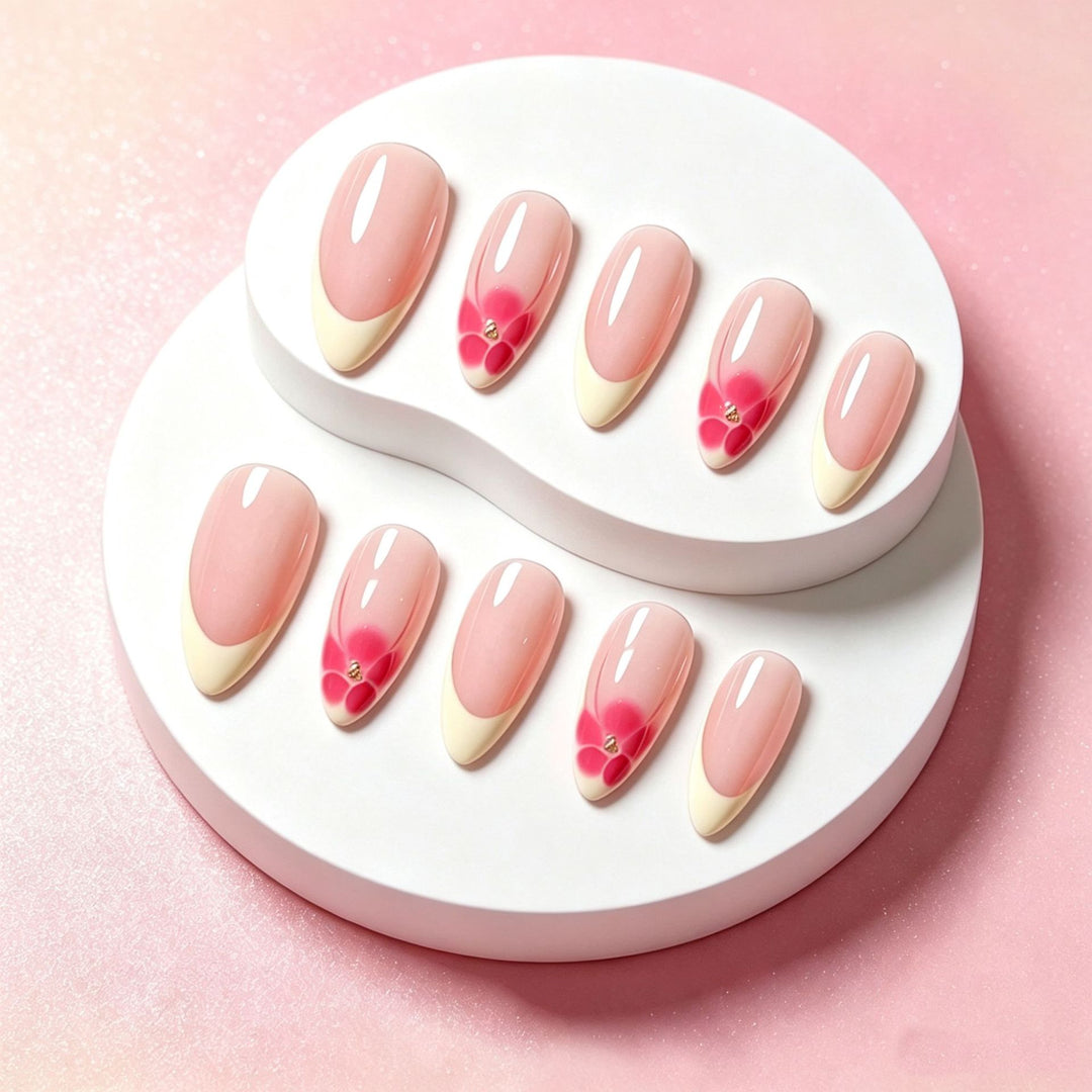 Floral-Accent French Tip Press-On Nail Set Kalsten
