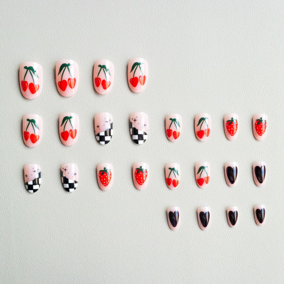 Artistic Floral and Checker Nail Art