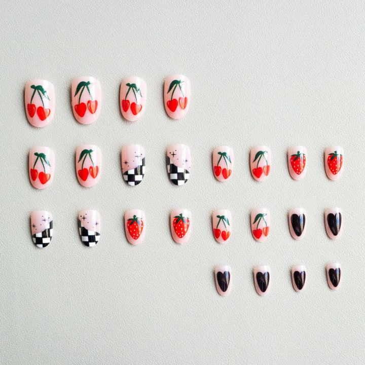 Artistic Floral and Checker Nail Art