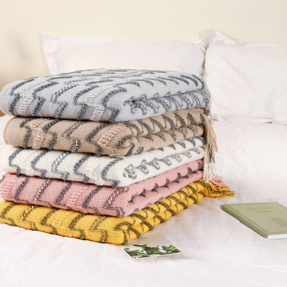 Cozy Textured Fringe Throw Blanket