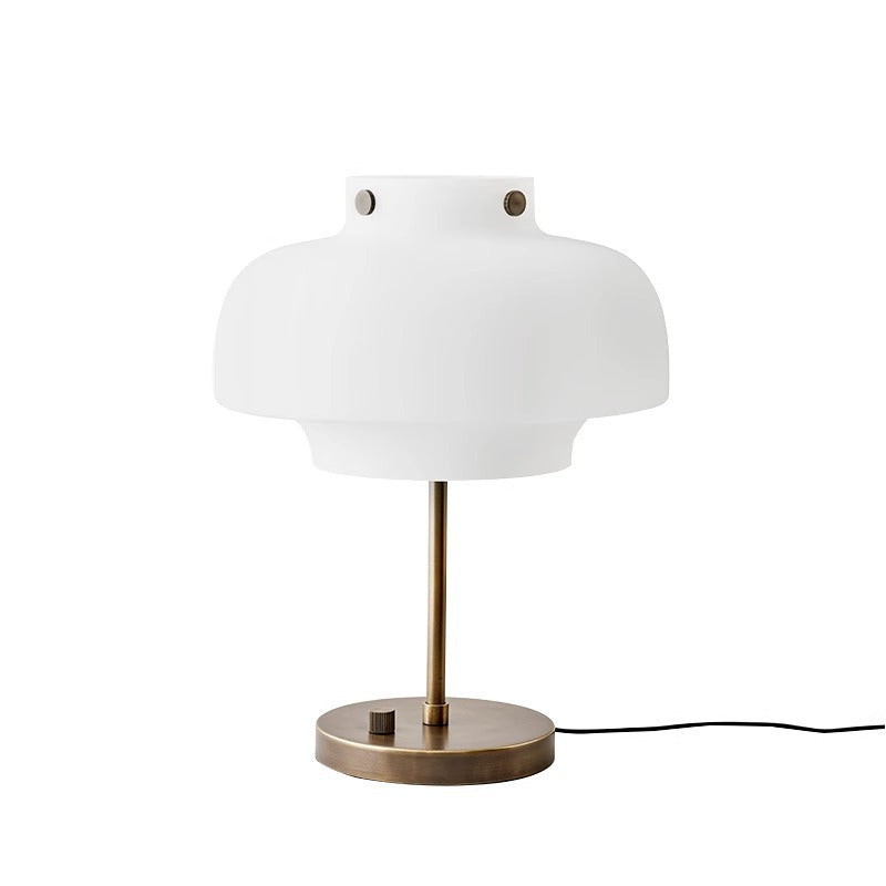 Contemporary Table Lamp with Elegant Opal Glass Shade and Vintage Brass Base