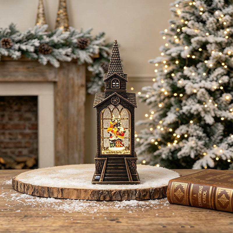 Nostalgic Christmas lantern with illuminated snowman scene Kalsten