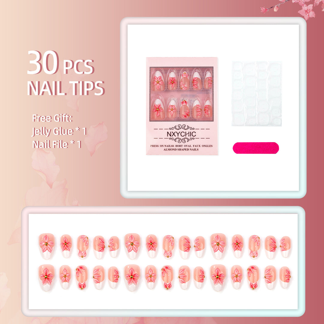 Floral Embellished Press-On Nail Art Set