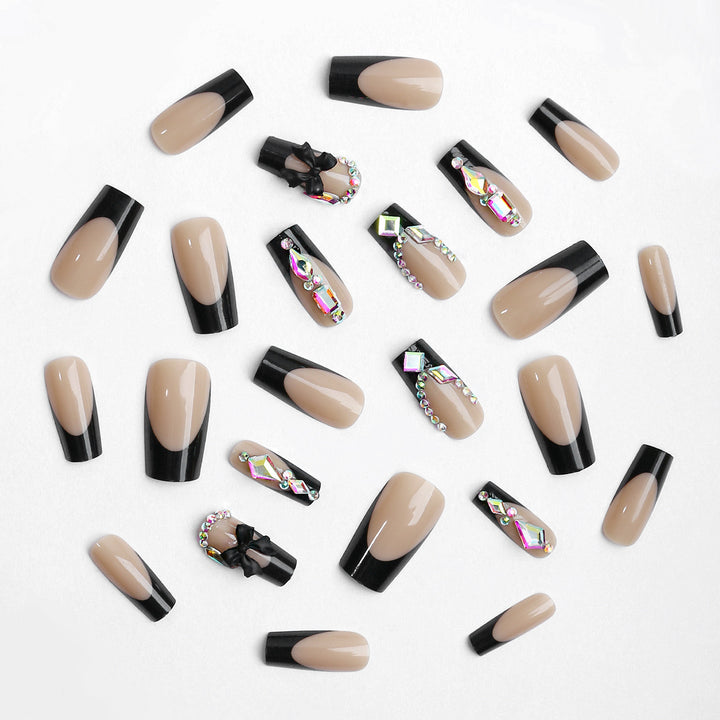 Glamorous artificial nail set with sparkling rhinestone and bow decorations Kalsten
