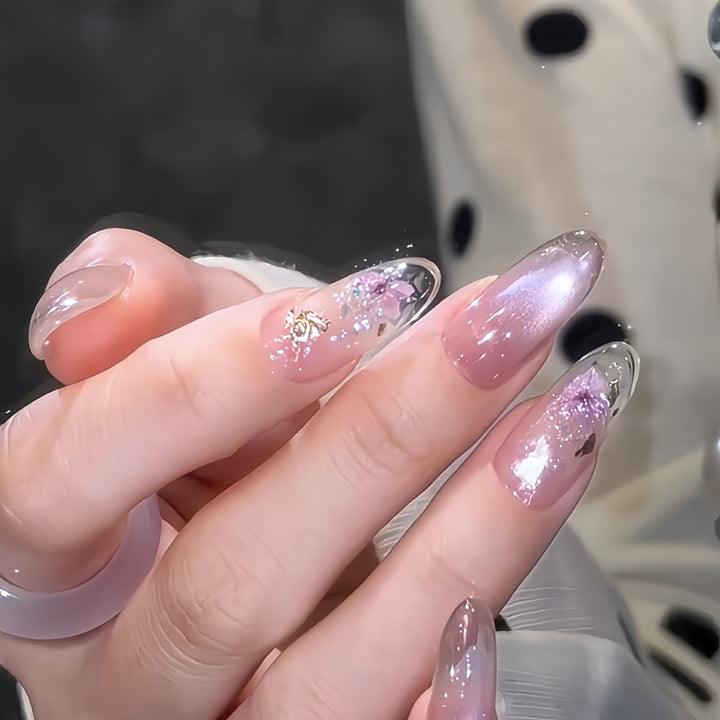 Artificial nails with glamorous glitter and flower design Kalsten