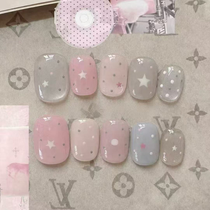 Elegant Press-On Nail Art Set with Bow and Dots Kalsten