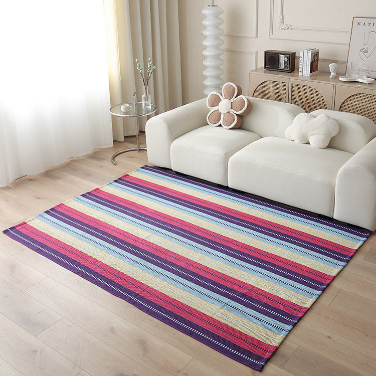 Woven living area rug with large check pattern and flat cotton texture Kalsten