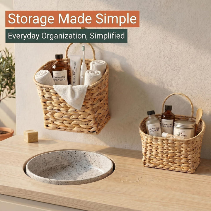 Handwoven Storage Basket with Durable Leather Handles Kalsten