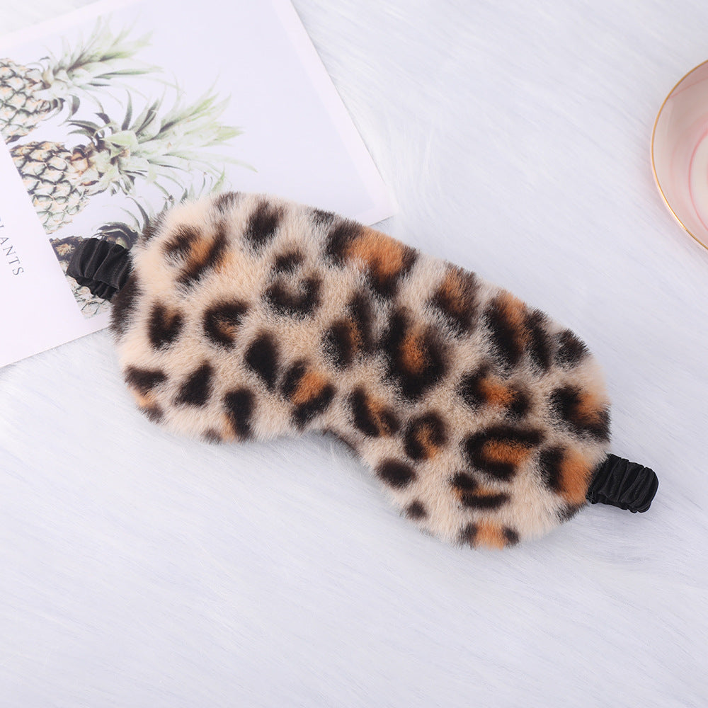 Women's luxury faux fur sleep mask with leopard print, extra soft padding and elastic comfort band Kalsten