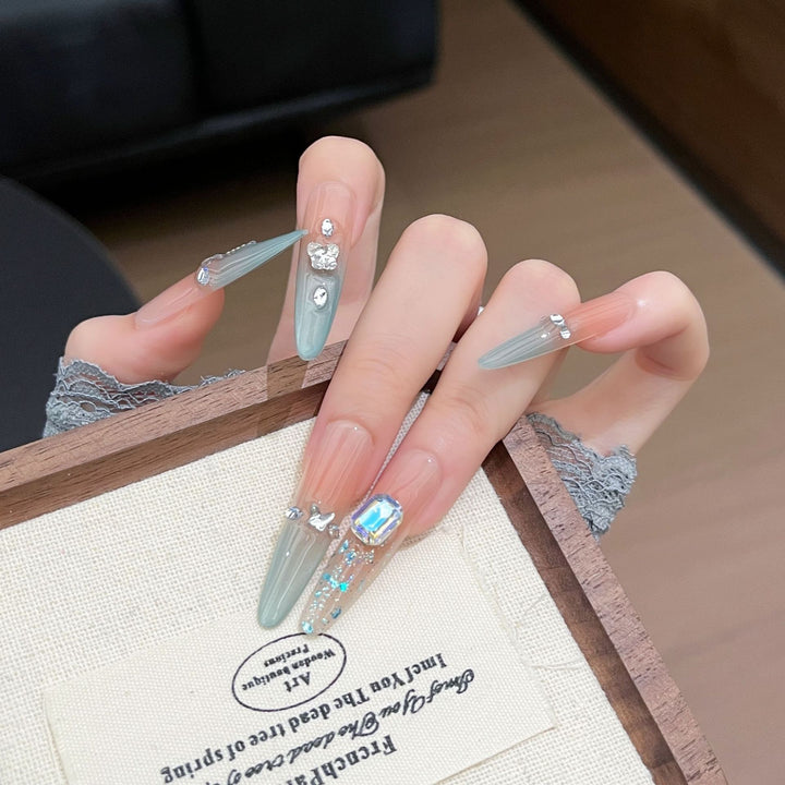 Artistic Rhinestone-Embellished Stiletto Press-On Nail Set Kalsten