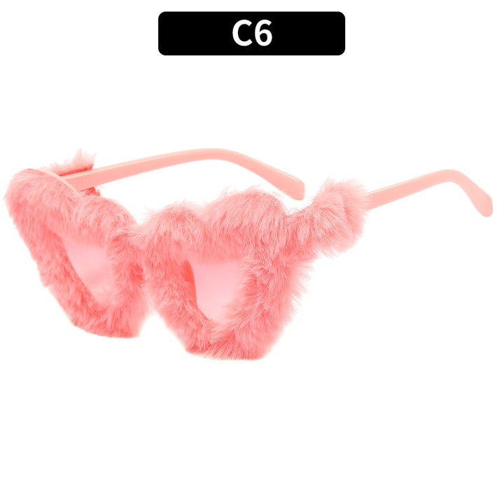 Stylish Triangle Frame Sunglasses with Faux Fur Trim