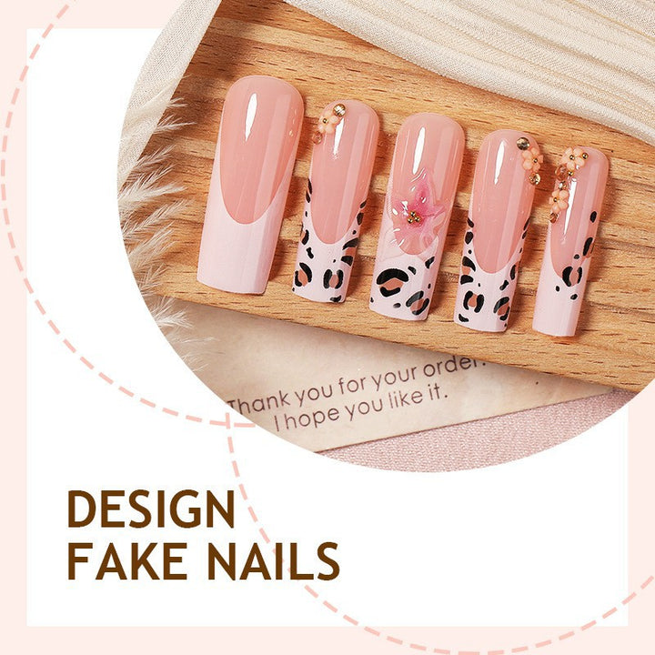 Artificial nail set with elegant flower and leopard accents Kalsten