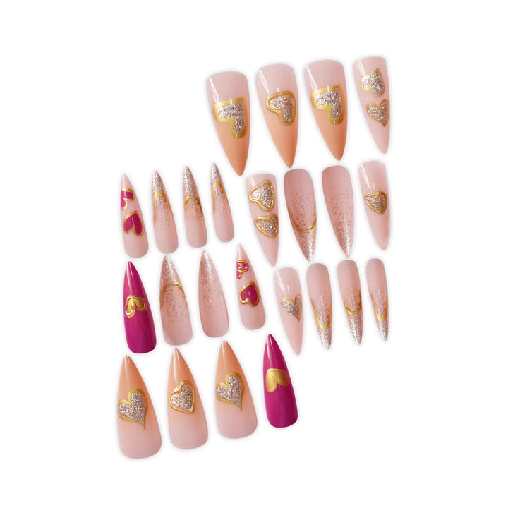 Heart-Embellished Acrylic Press-On Nails Kalsten