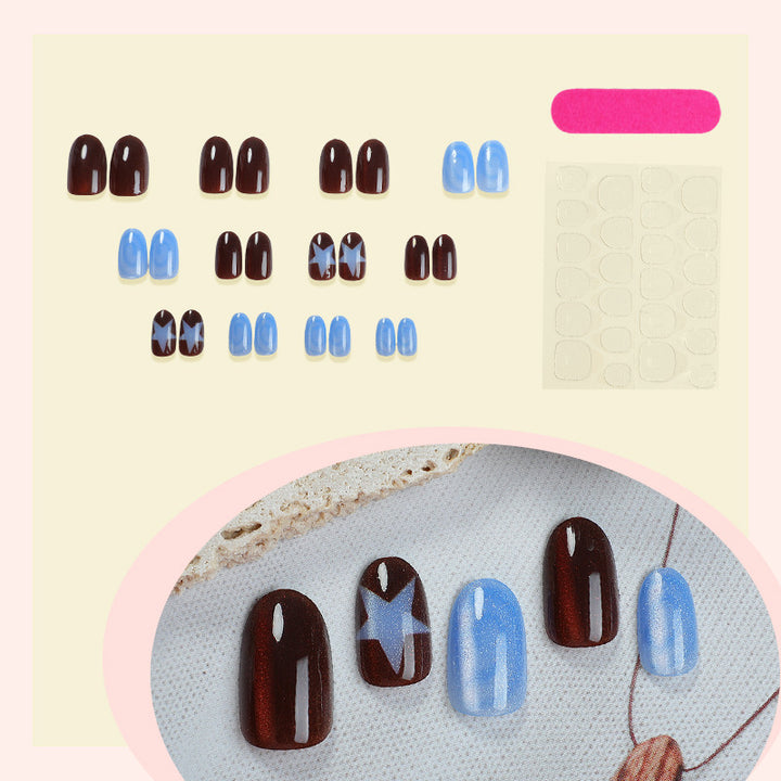 Decorative Press-On Nail Set with Star and Glossy Finish kalsten