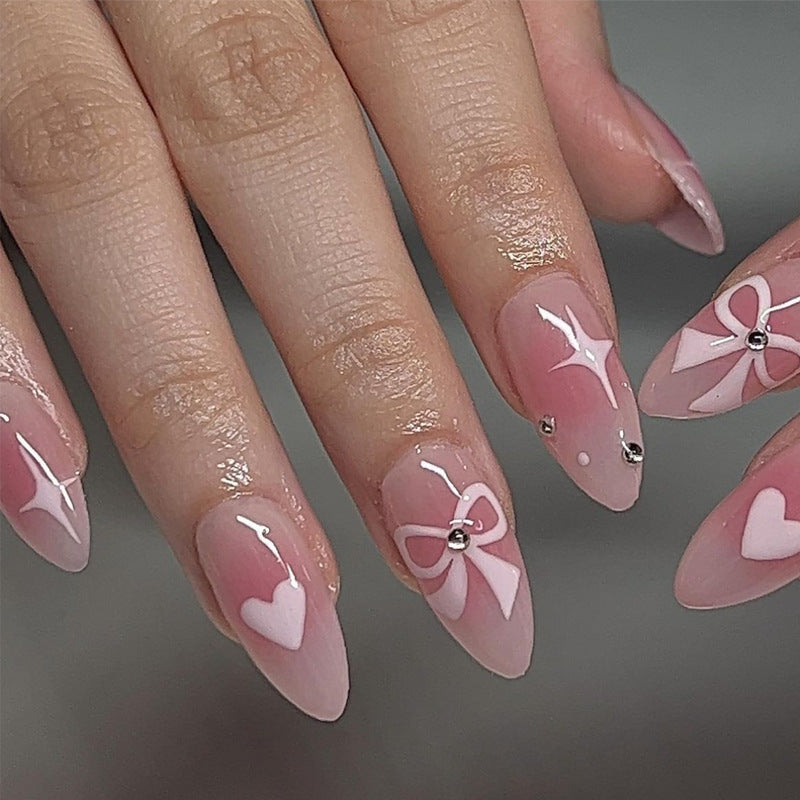 Decorative Press-On Nail Art Set with Heart and Bow Designs Kalsten