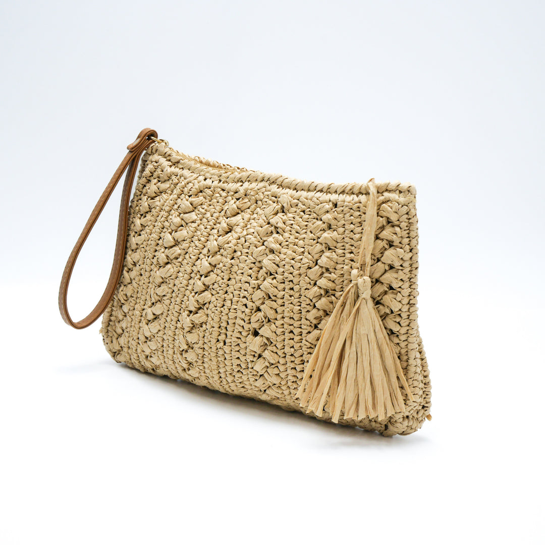 Woven natural material handbag with tassel Kalsten