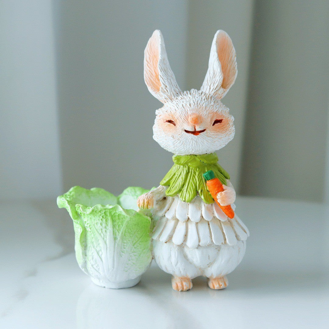 Adorable Rabbit Figurine with Lettuce Planter Kalsten