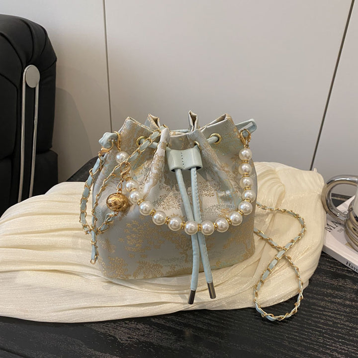 Elegant Floral Print Drawstring Bucket Bag Kalsten