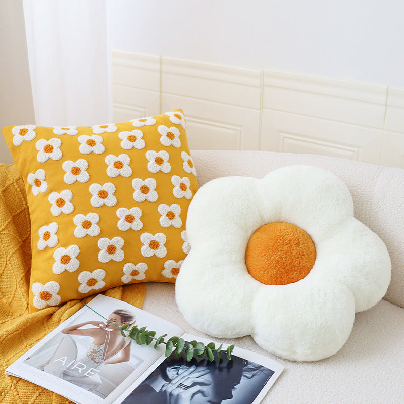 Square decorative cushion cover with hand-tufted citrus motif and textured fabric Kalsten