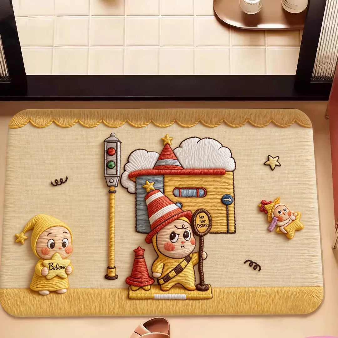 Playful Cartoon Character-Themed Decorative Floor Mat