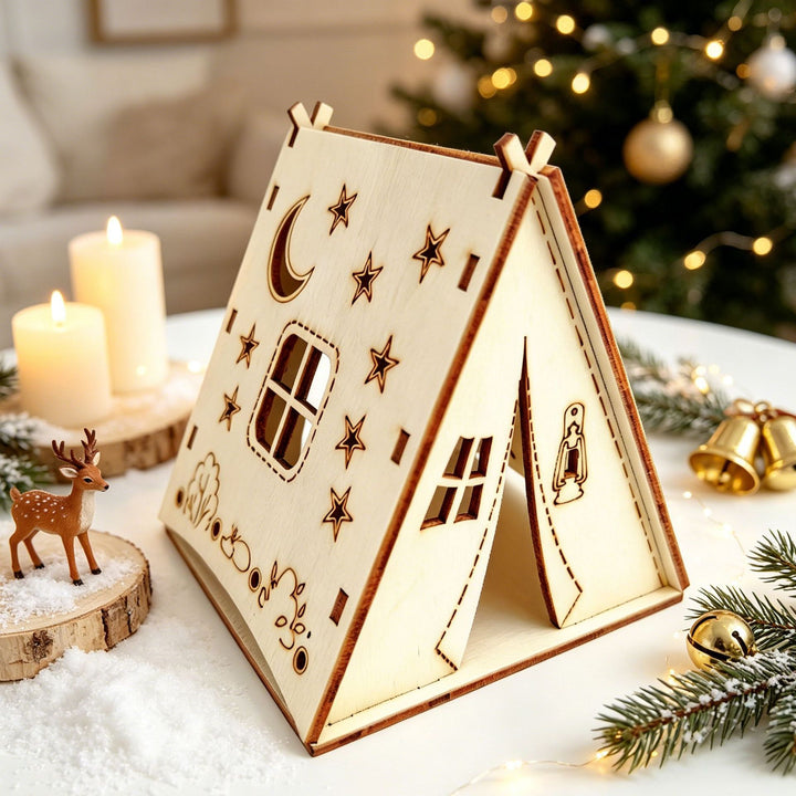 Decorative wooden pyramid with star motif