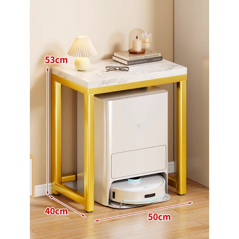Marble Top Gold Metal Console Stand for Robot Vacuum Dock and Entryway Organizer