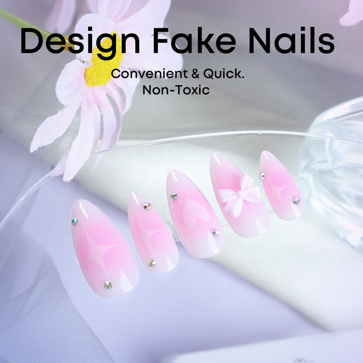 Acrylic nail set with delicate heart-shaped accents Kalsten
