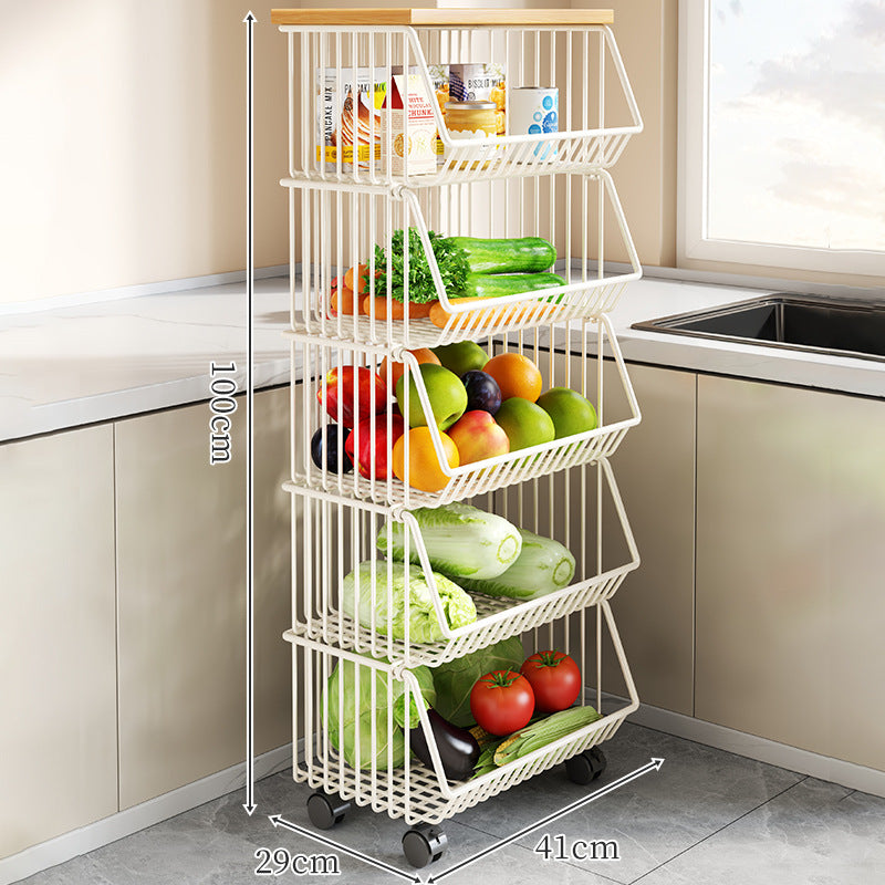 Countertop Wooden Top Metal Wire Fruit and Vegetable Storage Rack