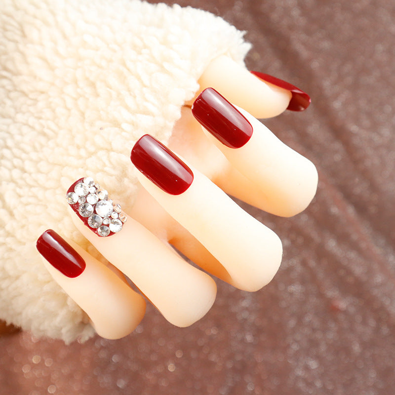 Glamorous Glossy Press-On Nails with Rhinestone Accents