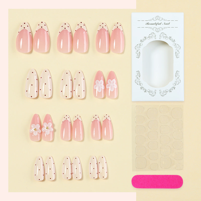 Elegant Press-On Nail Set with Floral and Polka Dot Designs Kalsten