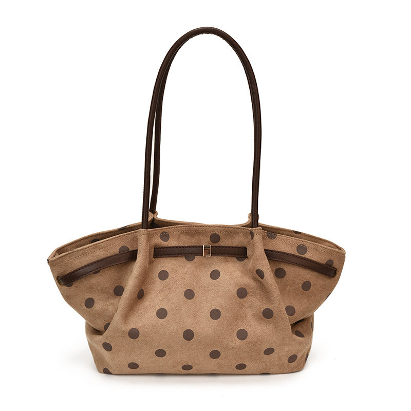 Polka Dot Suede Shoulder Tote