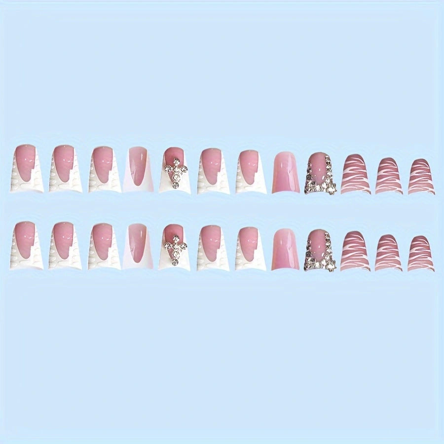 Decorative Press-On Nail Art Set with Gemstone Accents Kalsten