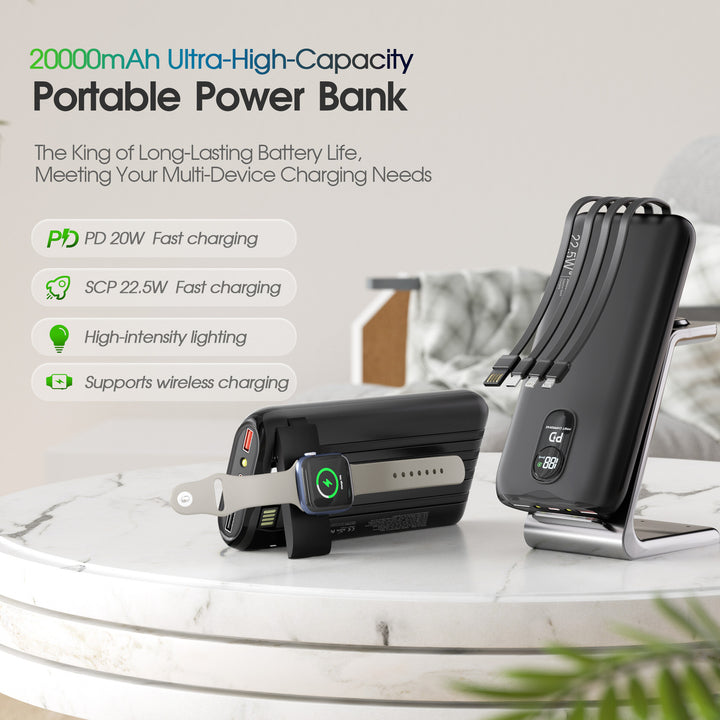 Portable power bank with integrated charging cables and LCD screen Kalsten