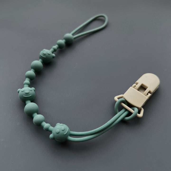 Baby Silicone Bead Teething Pacifier Clip with Wooden Safety Clip