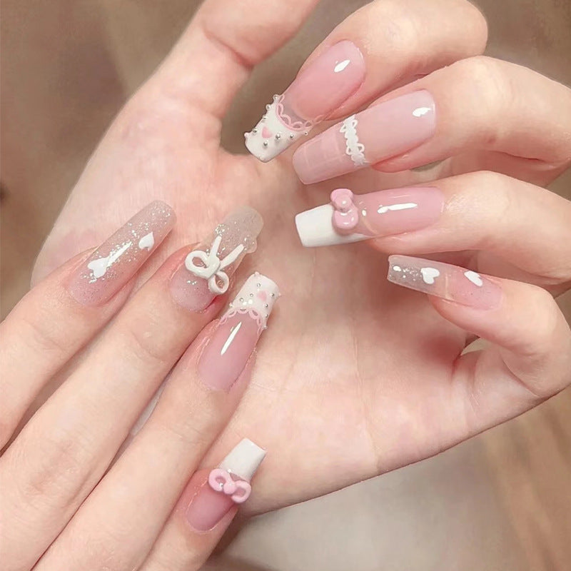 Artistic Press-On Nail Design Set with Floral and Gemstone Accents Kalsten