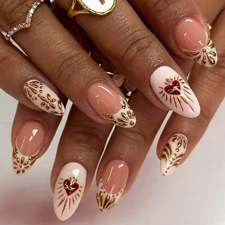 Acrylic Nail Set with Elegant Gold Decorations Kalsten