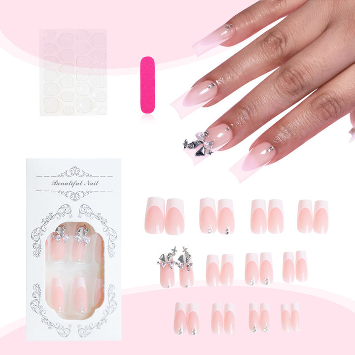 Elegant Decorative Press-On Nail Art Set with Rhinestone Accents kalsten