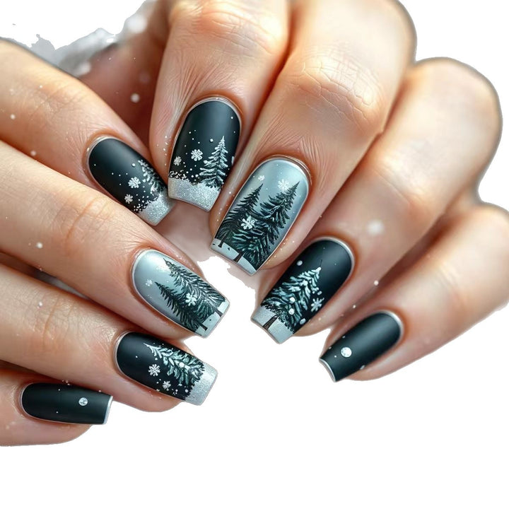 Artificial nails with winter fir tree design Kalsten