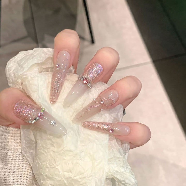 Glamorous Stiletto Press-On Nail Art Set with Sparkling Rhinestones Kalsten