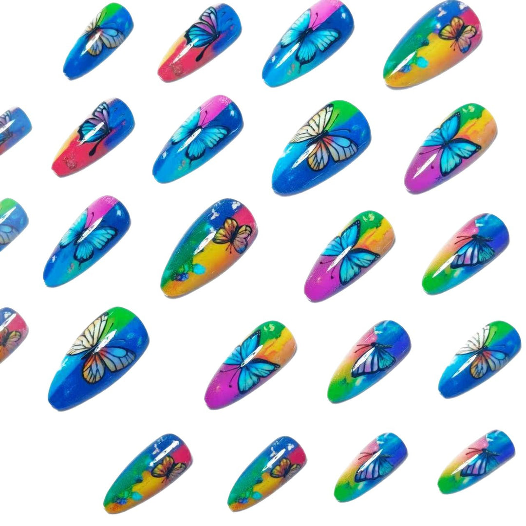 Artificial Nails in Colorful Butterfly Design Kalsten