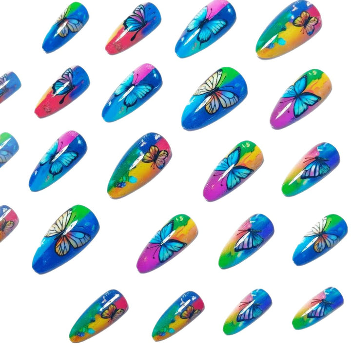 Artificial Nails in Colorful Butterfly Design Kalsten