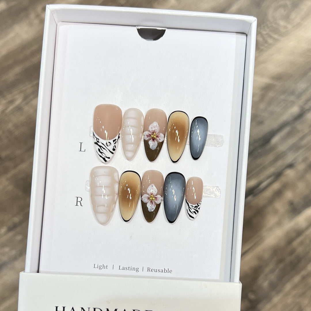 Artistic Stiletto Press-On Nail Set with Floral Accent Kalsten