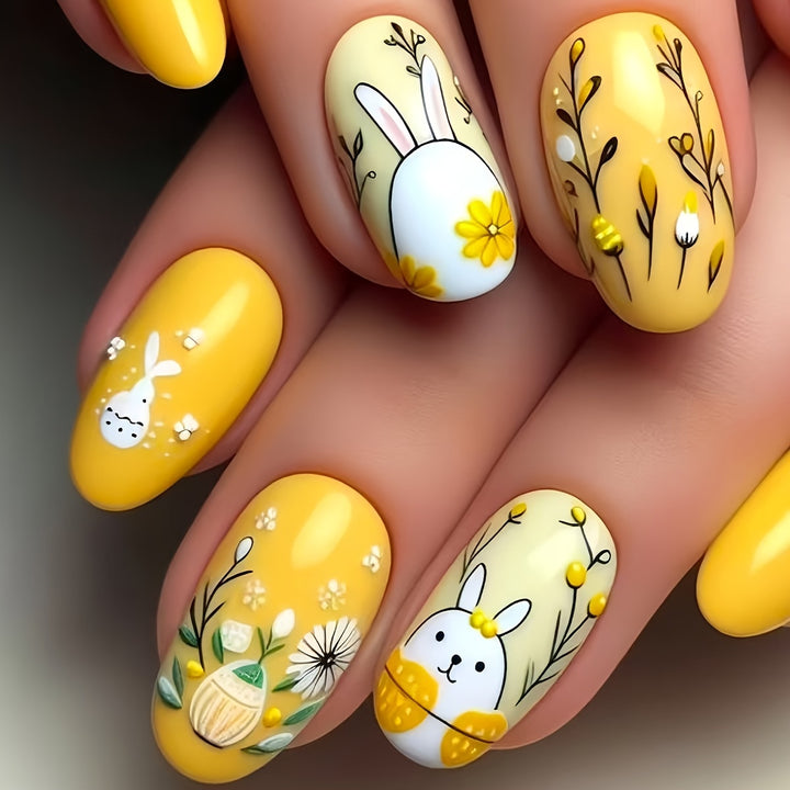 Bunny-Themed Easter Press-On Nail Art Kalsten