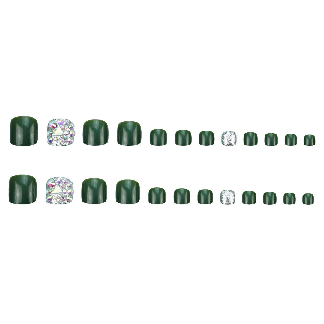 Decorative Press-On Toenails with Rhinestone Embellishts