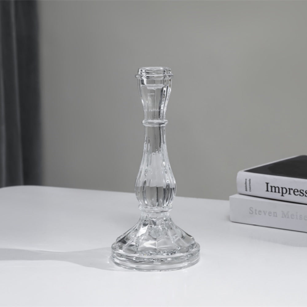 Ribbed Crystal-Style Glass Candlestick Holder Kalsten