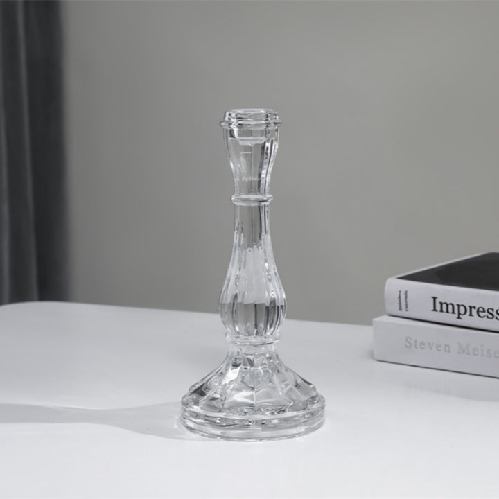 Ribbed Crystal-Style Glass Candlestick Holder Kalsten