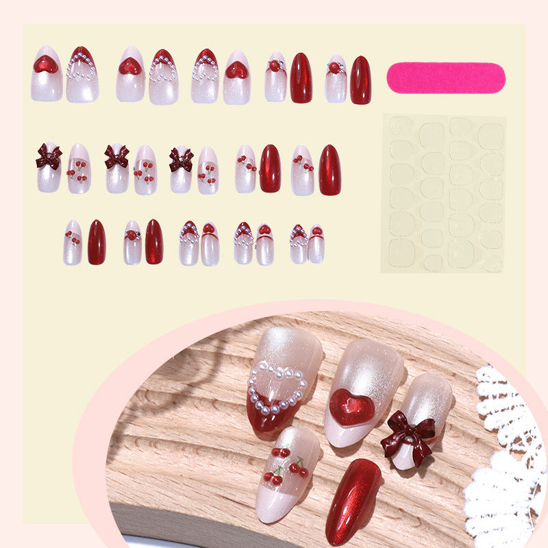 Decorative Press-On Nail Art Set with Heart and Bow Accents kalsten
