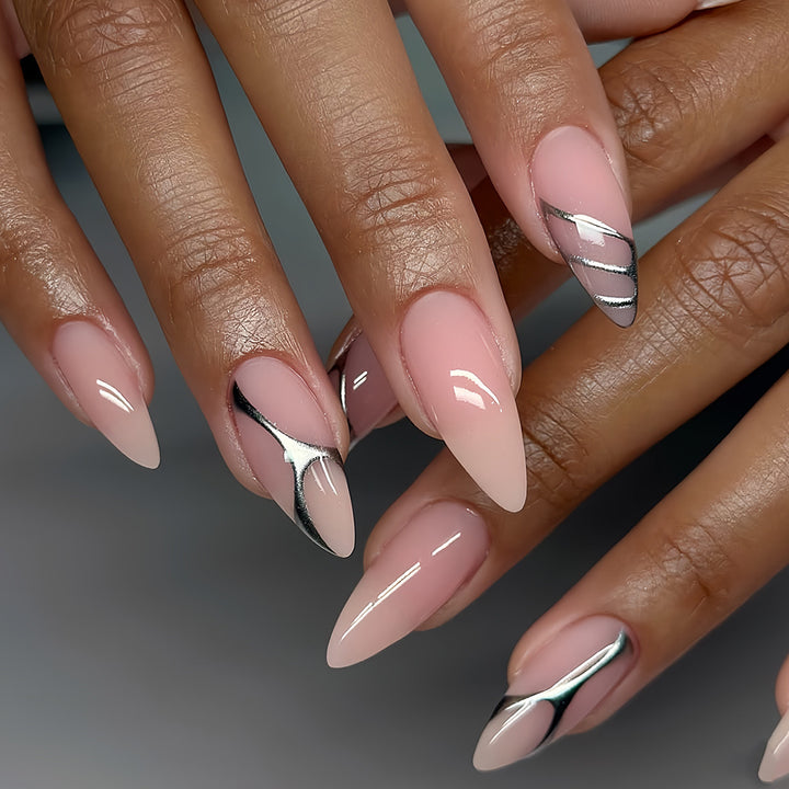 Elegant Stiletto Press-On Nail Set with Artistic Metal Accents Kalsten