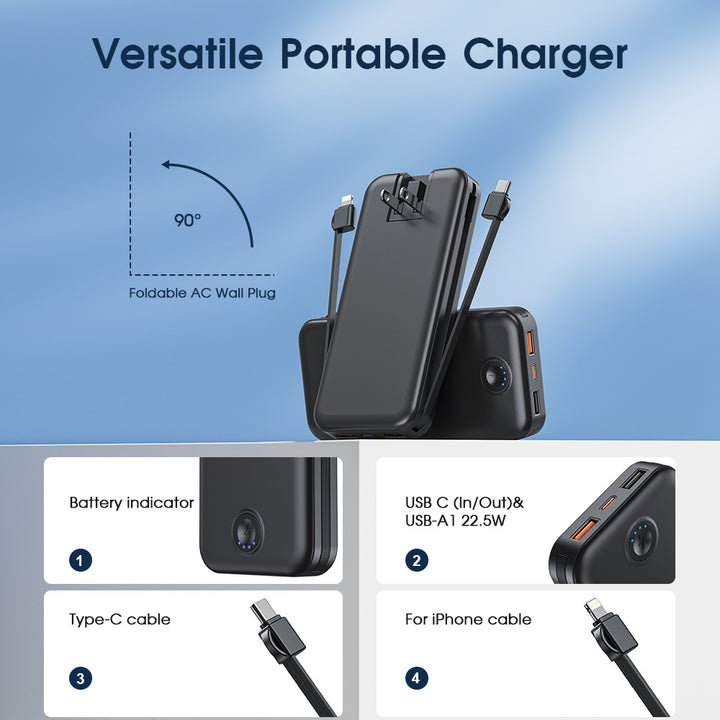 Powerbank with Integrated Wall Plug and Dual Charging Function Kalsten